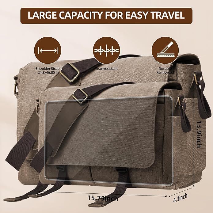 Messenger Bag for men Laptop Bag UnisexRetro Canvas Bag14-15.6 inches Casual single shoulder bag For Work College Travel