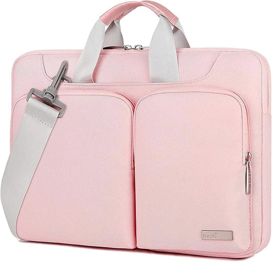 Lacdo 360° Protective Laptop Shoulder Bag for 15 inch New MacBook Air M4 A3241 2025, M3 A3114, M2 A2941 2024-2023, 15 inch MacBook Pro A1990 A1707, Dell XPS 15 Plus 2022-2020 Computer Case Bag, Pink
