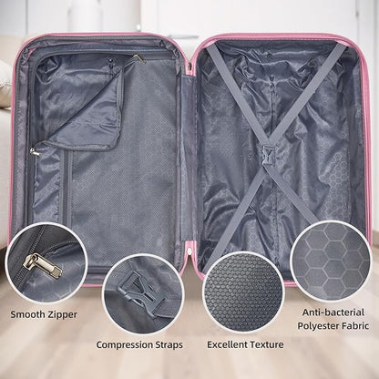 LARVENDER Luggage Sets 5 Piece Hardside Expandable Suitcase with Wheels Lock,PC+ABS Hardside Lightweight Rolling Suitcase for Women and Men,Peach Sparkling