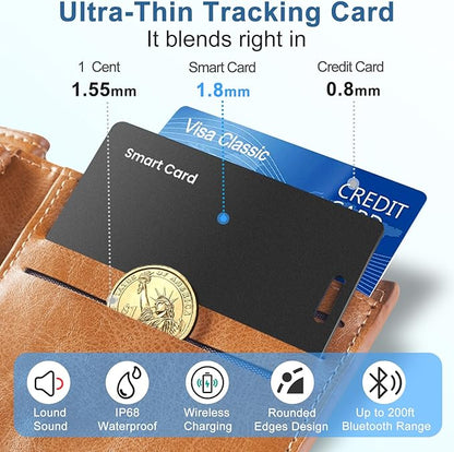 1-Pack Tracker Card for Android - Works with Google Find Hub/My Device Compatible, Ultra-Thin Wireless Charging Bluetooth Locator with Keyring Hole for Keys, Wallets, Pets, Bags & Luggages