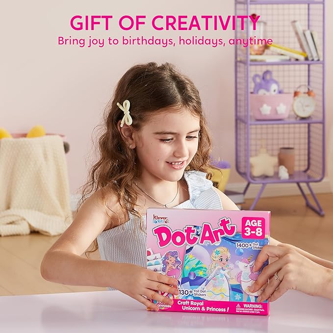 Klever Kits Princess Dot Art Kit for Kids, No Mess Sticker for Toddlers 3-7, Art and Craft Kits, DIY Creative Activity, Travel Toy, Birthday Presents for Boys Girls