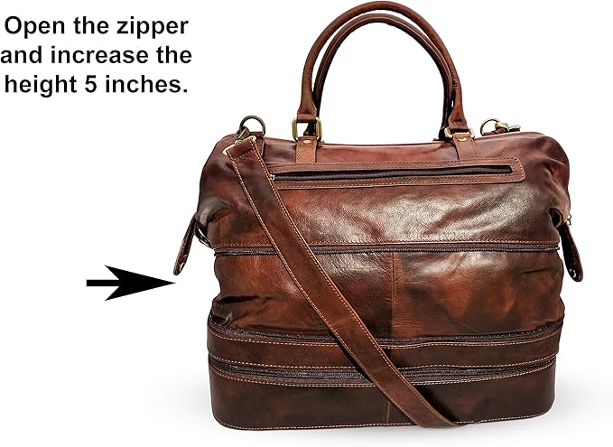 Leather Duffle Adventure Bag Weekender Travel Luggage with Shoe Compartment