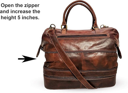 Leather Duffle Adventure Bag Weekender Travel Luggage with Shoe Compartment