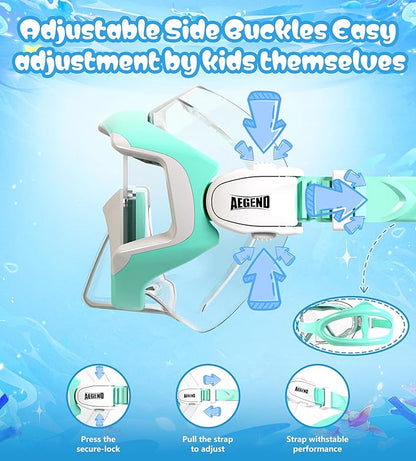 Aegend Snorkeling Gear for Adults Youth Kids, Dry Snorkel Set Panoramic View Enhanced Anti-Leak and Anti-Fog Technology, Adjustable Strap for Snorkeling Scuba Diving Swimming with Mesh Bag