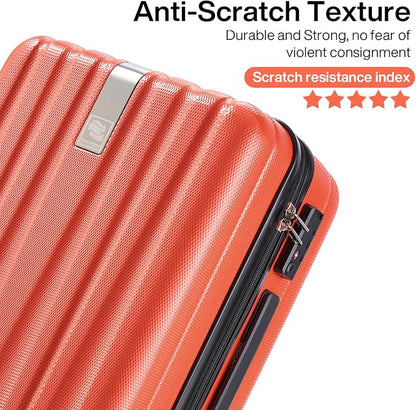 Hanke 24 Inch Luggage Suitcases With Spinner Wheels Lightweight PC Hard Shell Rolling Suitcase With Travel Lock,Checked-Medium 24-Inch （Orange）