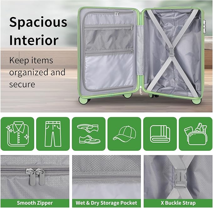 22x14x9 Airline Approved Vintage Style Carry On Luggage with Backpack Sets, ABS+PC Hardshell Small 20 inch Retro Suitcase with Protective Cover & Luggage Tag (Avocado Green, 20in/BP/TB)