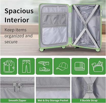 22x14x9 Airline Approved Vintage Style Carry On Luggage with Backpack Sets, ABS+PC Hardshell Small 20 inch Retro Suitcase with Protective Cover & Luggage Tag (Avocado Green, 20in/BP/TB)