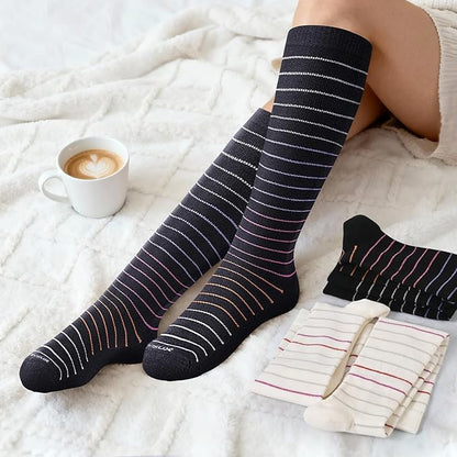 LEVSOX Thick Merino Wool Compression Socks for Women and Men 20-30mmHg Knee High Support Socks for Flying Nurses Pregnancy