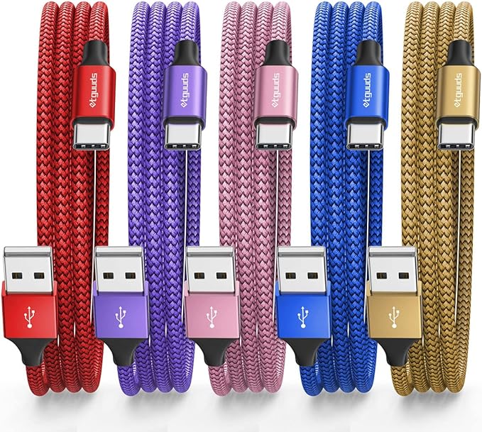 etguuds USB C Cable 4ft, 5-Pack USB to USB C Charger Cable, Fast Charging Cord Type C for iPhone 17 16 15 Pro Max Plus 17 Air 16e, Samsung Galaxy S25 S24 S23 S22 S21 S20 A17 A16 A15 A26 A36 A56 A55