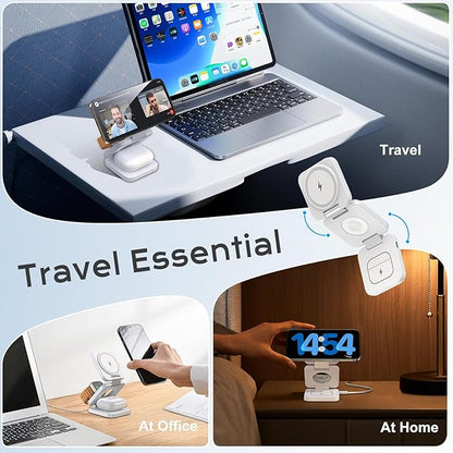 Wireless Charger for iPhone, KU XIU 3 in 1 Travel Charging Station for iPhone 17/16/15/14/13/12 Series, 5W Foldable Charger for Apple Watch10/9/8/7/6/5/4/3/SE, for Airpods 4/3/2/Pro