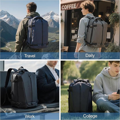 Travel Backpack for Men and Women, Flight-Approved Carry-On Backpack with Laptop Compartment; Large-Capacity Personal Item for Business, Work, School, or Weekend Trips (Gray).