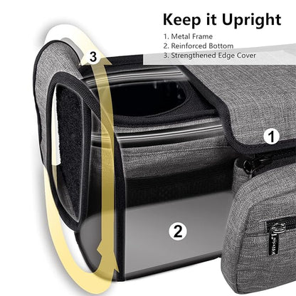 TOPDesign Universal Baby Stroller Organizer, Double Stroller Caddy with Detachable Mesh Bag & Heightened Insulated Cup Holders & Non-Slip Secure Hooks Accessories, Fits Most Strollers (Black)
