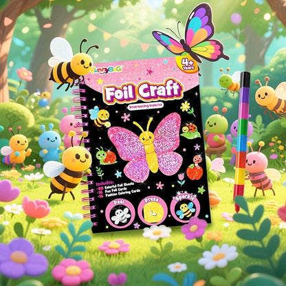FUNNYB&G Foil Art Craft for Kids - Christmas Crafts Gift Party Favors Stocking Stuffers for Kids Fun Art Supplies Creative Birthday Gift Travel Toys for Girls Boys 4 5 6 7 8 9 Years Old(Insects)