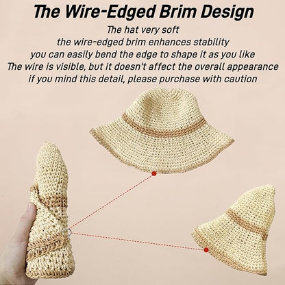 Floppy Big Beach Straw Hats for Women Foldable Summer Wide Brim Packable Sun Hat Womens Travel Straw Fedora Hat