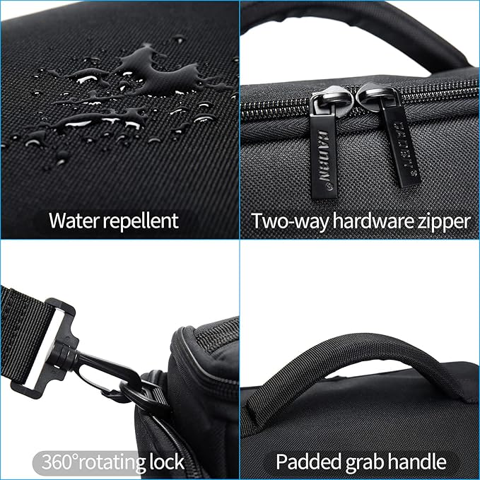 CADeN Compact Camera Shoulder Crossbody Bag Case Compatible for Nikon, Canon, Sony SLR/DSLR Mirrorless Cameras and Lenses Waterproof (1.0 L, Black)