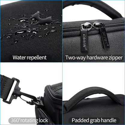 CADeN Compact Camera Shoulder Crossbody Bag Case Compatible for Nikon, Canon, Sony SLR/DSLR Mirrorless Cameras and Lenses Waterproof (1.0 L, Black)