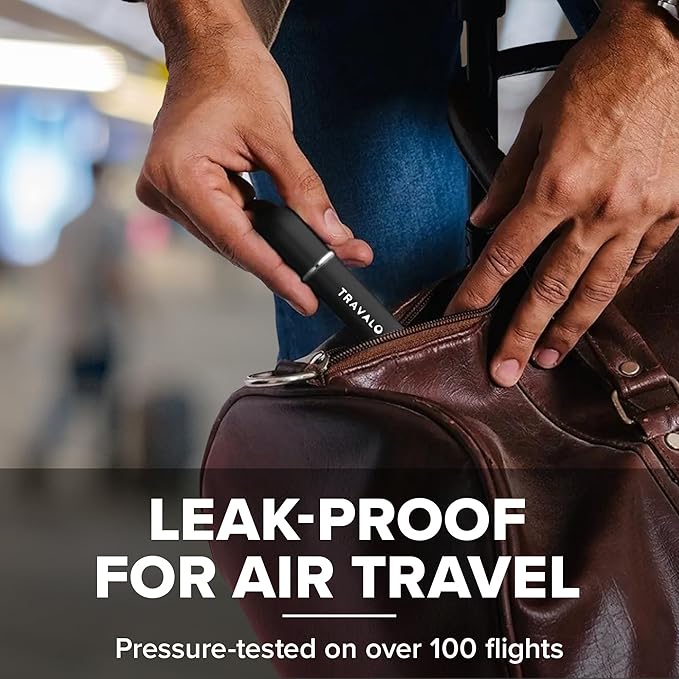 Travalo Classic HD Perfume Atomizer - Leak-Proof and TSA Approved for Air Travel - Reusable, Airtight, Easy-Fill Mini Pump Sprayer - Lightweight, Elegant Design w/Volume Window - Black 0.17oz