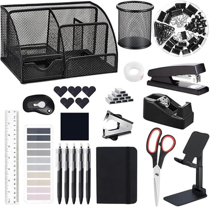 Office Supplies,Desk Accessories,Stapler and Tape Dispenser Set,1000 Staples,Staple Remover,Pen Holder,Folding Phone Holder,Journal Notebook,Ballpoint Pen,Scissor,Ruler,Clear Tape,Sticky Notes,Ect