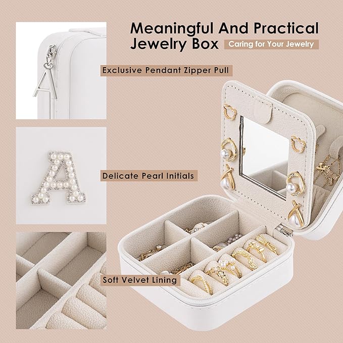 Birthday Gifts For Women with Initial Jewelry Box, Travel Case for Ladies, Graduation & Bridesmaid Gifts