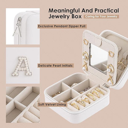 Birthday Gifts For Women with Initial Jewelry Box, Travel Case for Ladies, Graduation & Bridesmaid Gifts