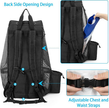 Fasrom Mesh Scuba Diving Bag, XL Snorkeling Gear Backpack for Mask, Fins and Wetsuit (Empty Bag Only, Patent Design)