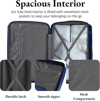 3-Piece PP Hard Shell Spinner Luggage Set (20" 24" 28") with Combination Lock, Adjustable Pull Rod Suitcases, Blue