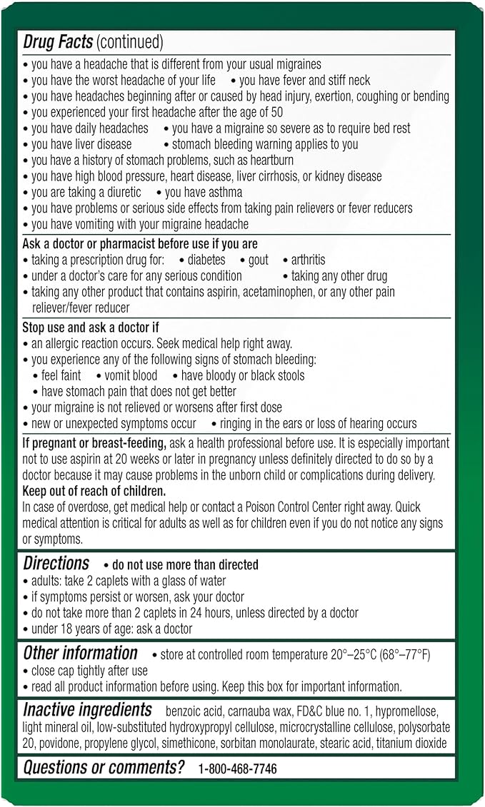 Excedrin Migraine Relief Caplets to Alleviate Migraine Symptoms - 200 Count