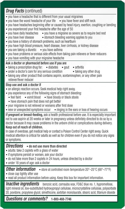 Excedrin Migraine Relief Caplets to Alleviate Migraine Symptoms - 200 Count