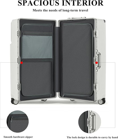 feilario 30in Super Large Captain Aluminum Frame Hardside Spinner Wheels Luggage, Zipperless Checked Suitcase with Front Compartment/Cup Holder/Phone Holder