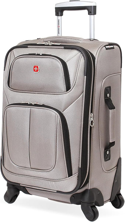 SwissGear Sion Softside Expandable Luggage – Carry-On Suitcase with 360 Degree Wheels & Retractable Handle – 21 Inch, Perfect for 1-3 Night Trips – Pewter