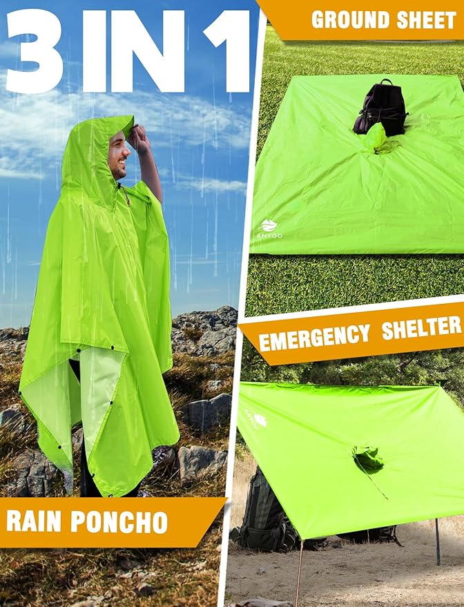 ANYOO Hooded Rain Poncho for Adults Waterproof Lightweight Rain Coat for Men Women Reusable Rain Jacket for Emergency Outdoor