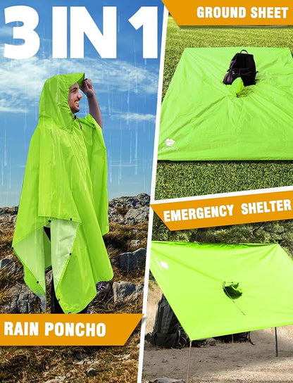 ANYOO Hooded Rain Poncho for Adults Waterproof Lightweight Rain Coat for Men Women Reusable Rain Jacket for Emergency Outdoor