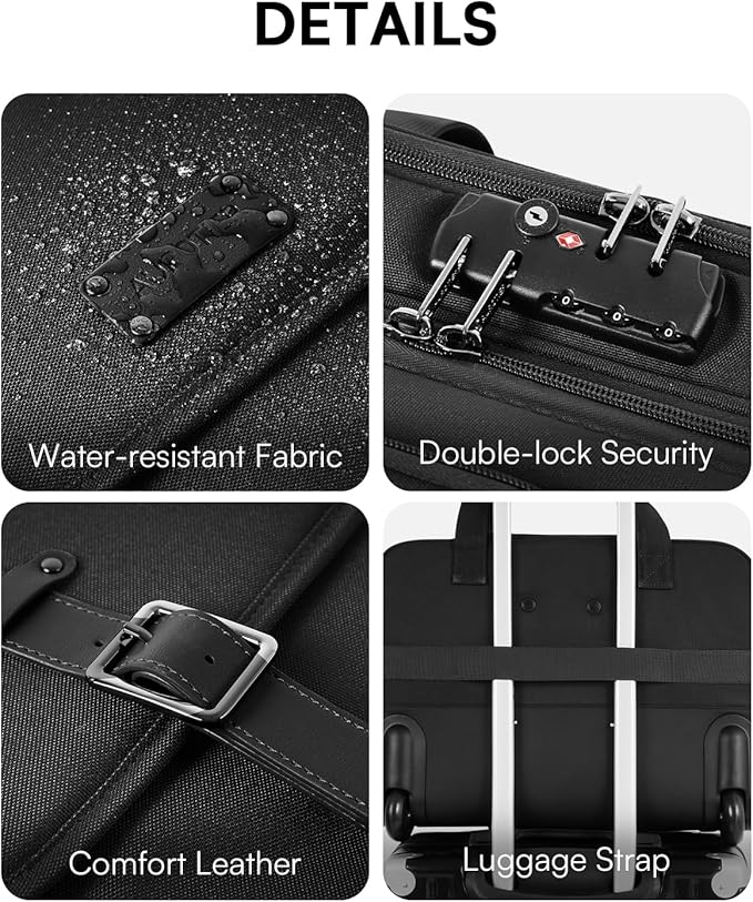 Rolling Laptop Bag, Briefcase for Men and Women, 17 Inch Computer Bag with Wheels Underseat Carry on Luggage, Laptop Briefcase Case for Work, Travel, College Teacher, Mobile Office Bag, Black