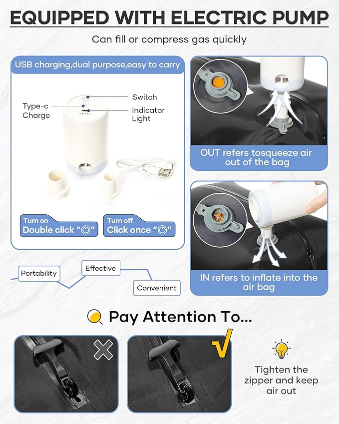 Vacuum Seal Backpack Travel With Pump,Large Carry On Vacpack Backpacks For Women Men,Mochila De Viaje Compresion Al Vacio,Personal Item Travel Backpack With Vacuum System,Black