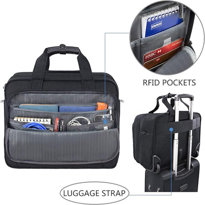 KROSER Rolling Laptop Bag Premium Wheeled Briefcase Fits Up to 17.3 Inch Laptop Overnight Roller Case Computer Bag with RFID Pockets for Travel/Business/Men/Women-Black