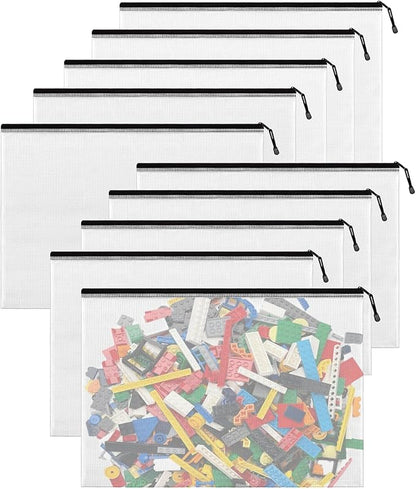 Mesh Zipper Pouch Bags, A4 Letter Size, 10 Pack Waterproof Document Mesh Bags, Zipper Bags for Organizing Office School Supplies, Toys, Cosmetics Travel Storage(Black 13.5×9.5 Inch)