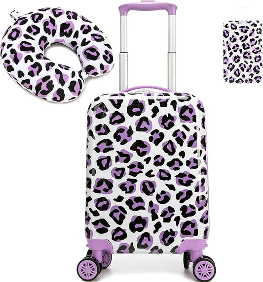 Kid's Luggage Set 2 Piece Suitcase Set Hardside Luggage with Spinner Wheels Girls Carry on Toddler Travel Rolling Suitcase with Neck Pillow Airline Approved