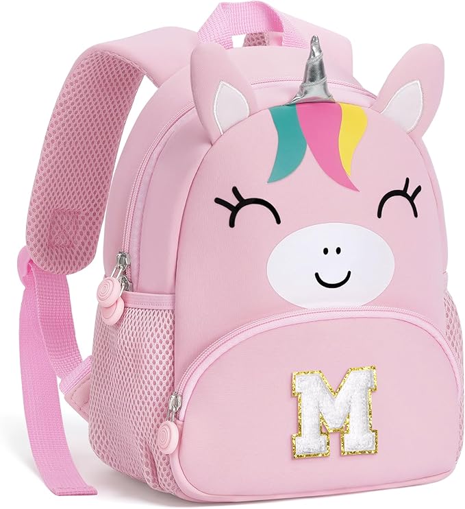 YOOLIFE Personalized Toddler Backpack - Birthday Gift for Kids Toddler, Unicorn Monogrammed Kindergarten Backpack for Kids Daughter Granddaughter Birthday Gifts School Pink M