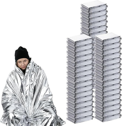 150PCS Emergency Blankets Foil Mylar Thermal Individually Wrapped, Waterproof Survival Blanket for Camping, Outdoors, First Aid Kit Travel