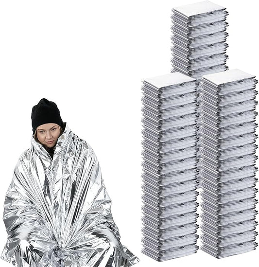 150PCS Emergency Blankets Foil Mylar Thermal Individually Wrapped, Waterproof Survival Blanket for Camping, Outdoors, First Aid Kit Travel