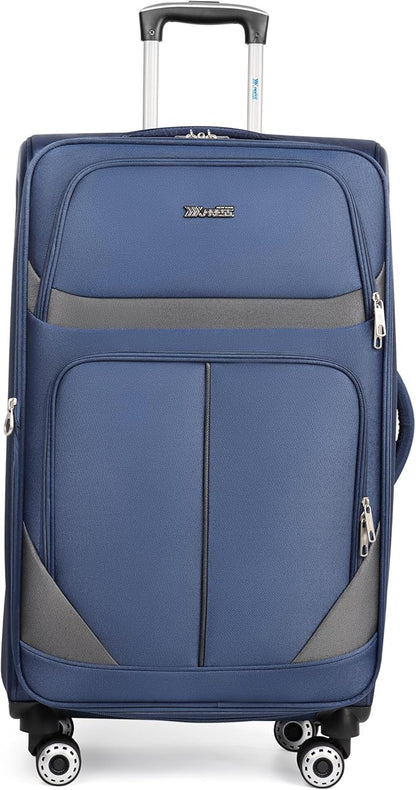 32'' Large Softside Suitcase,Expandable 15% Luggage,with Double Spinner Wheels and LOCK,Lightweight Travel Suitcase for Men/Women（Navy-Grey,32in）