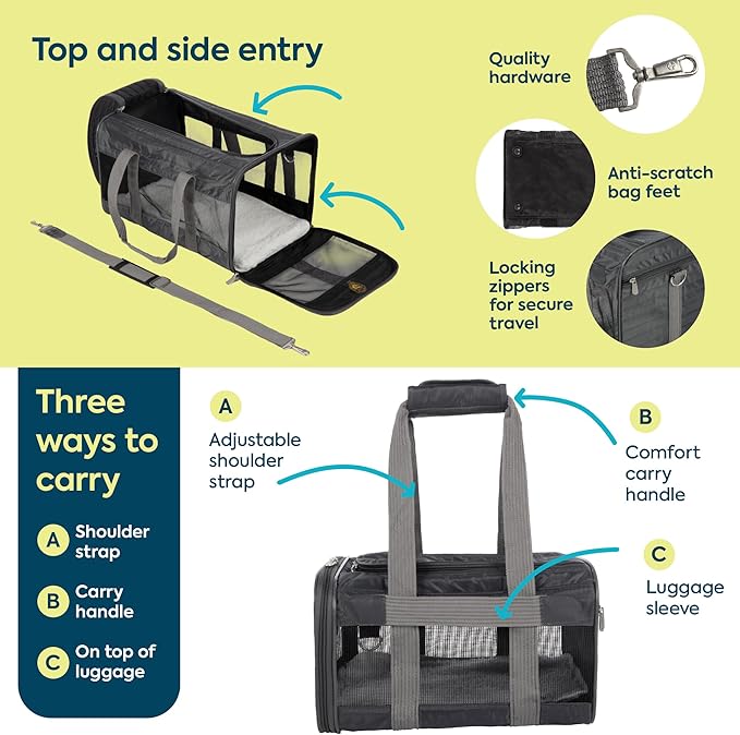 Sherpa Original Deluxe Travel Pet Carrier, Airline Approved & Guaranteed On Board - Charcoal Gray, Medium