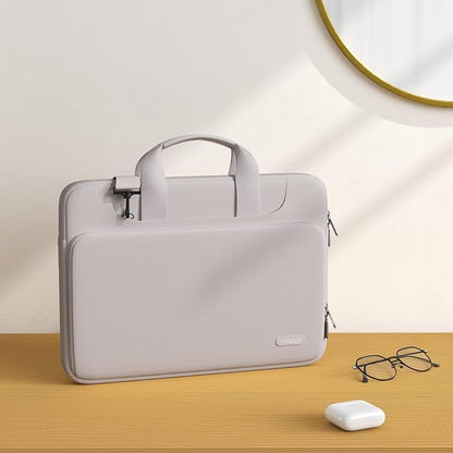 MOSISO 360 Protective Laptop Shoulder Bag Compatible with MacBook Air 15 M4 A3241 M3 A3114 M2 A2941/Pro 16 inch M4 M3 M2 M1, 15-15.6 inch Notebook,Matching Color Sleeve with Belt, Stone Gray