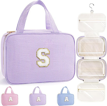 TOPEAST Travel Toiletry Bag Makeup Bag - Hanging Toiletry Bag for Women, Portable Toiletries Travel Bag and Cosmetic Bag, Airplane Travel Essentials Travel Toiletry Bag - Letter S, Purple
