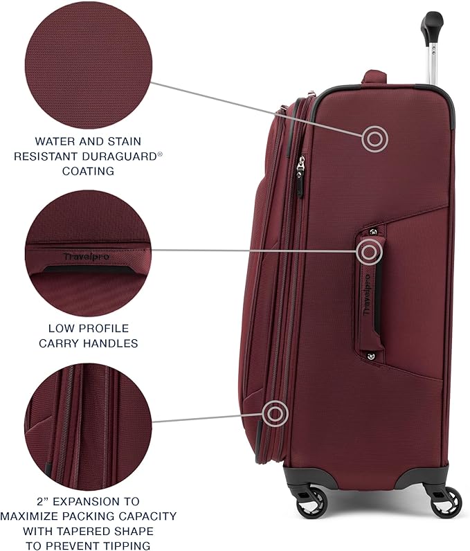 Travelpro Maxlite 5 Softside Expandable Luggage with 4 Spinner Wheels, Lightweight Suitcase, Men and Women, Burgundy, 2-Piece Set (21/25)