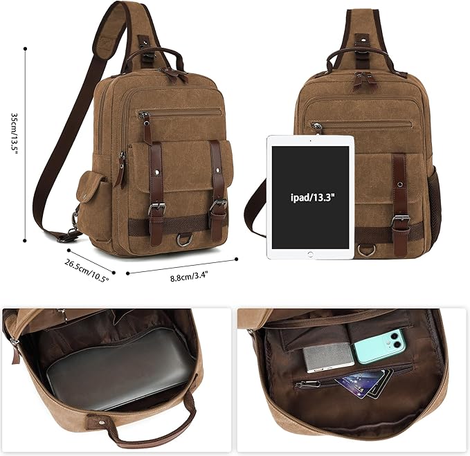 Vintage Messenger Bag, Canvas Backpack for Travel, Men's Shoulder Bag, Dual-use Bag for Hand Carry and Crossbody Carry