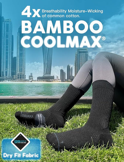 Womens Coolmax Bamboo Viscose Compression Running Crew Socks, Moisture-Wicking Anti-Blister Hiking&Gym Athletic