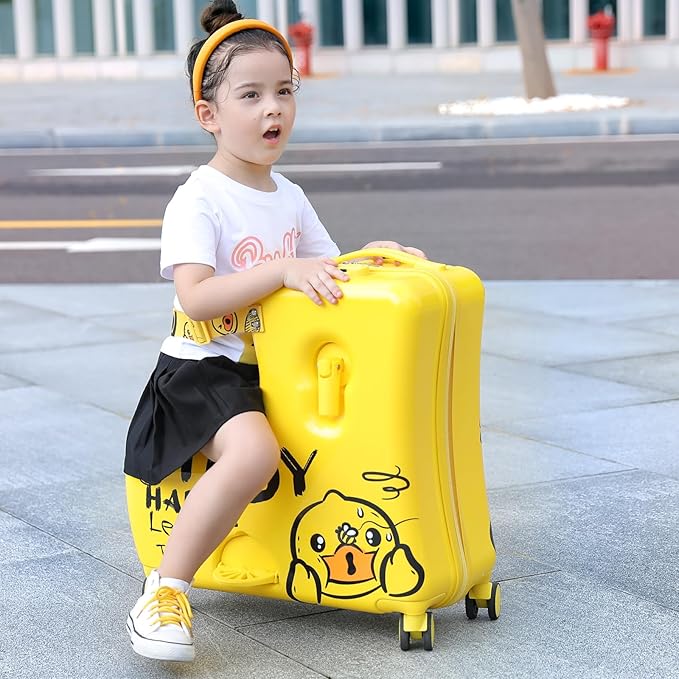 Kids' Lightweight Ride on Luggage with Spinner Wheels & Foldabe Design (Yellow Study, 20"+ Aged 1-3 Toddler),Birthday Gift