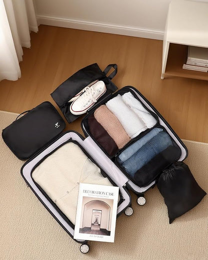 HOTOR Packing Cubes for Suitcases - 8 Pieces, Light Packing Cubes for Travel, Premium Suitcase Organizer Bags Set, Space-Saving Luggage Organizers, Travel Accessories and Essentials, Black