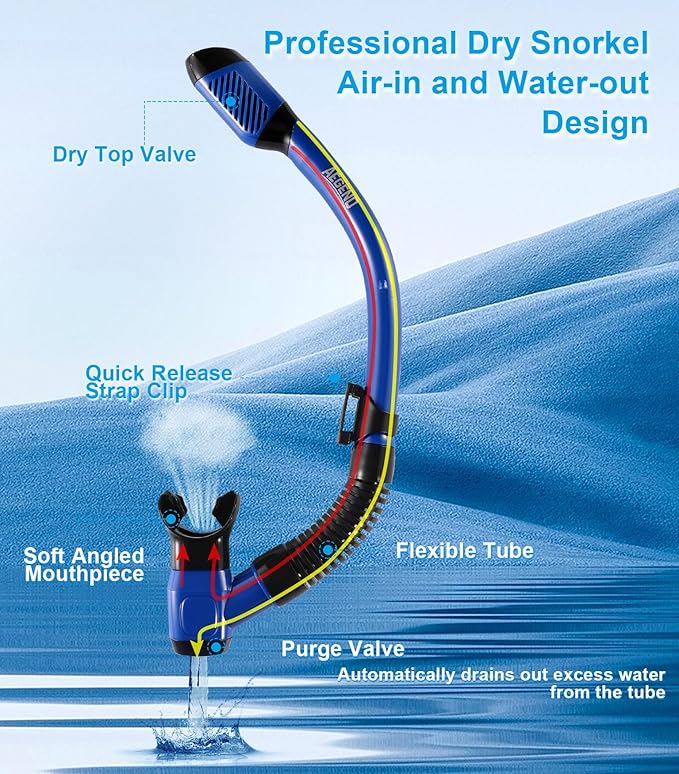 Aegend Snorkeling Gear for Adults Youth Kids, Dry Snorkel Set Panoramic View Enhanced Anti-Leak and Anti-Fog Technology, Adjustable Strap for Snorkeling Scuba Diving Swimming with Mesh Bag